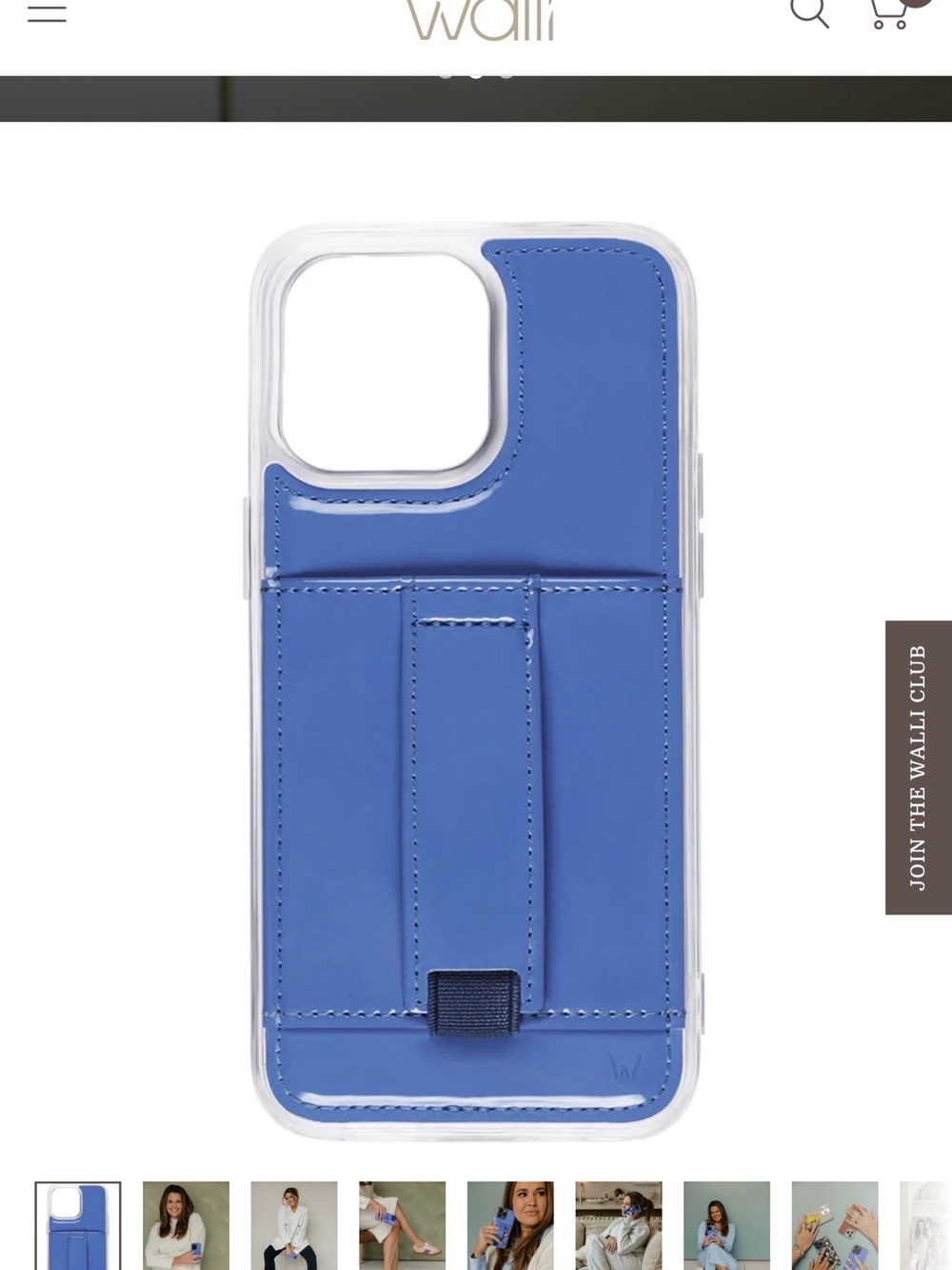 Blue Leather Phone Case with Strap Kickstand